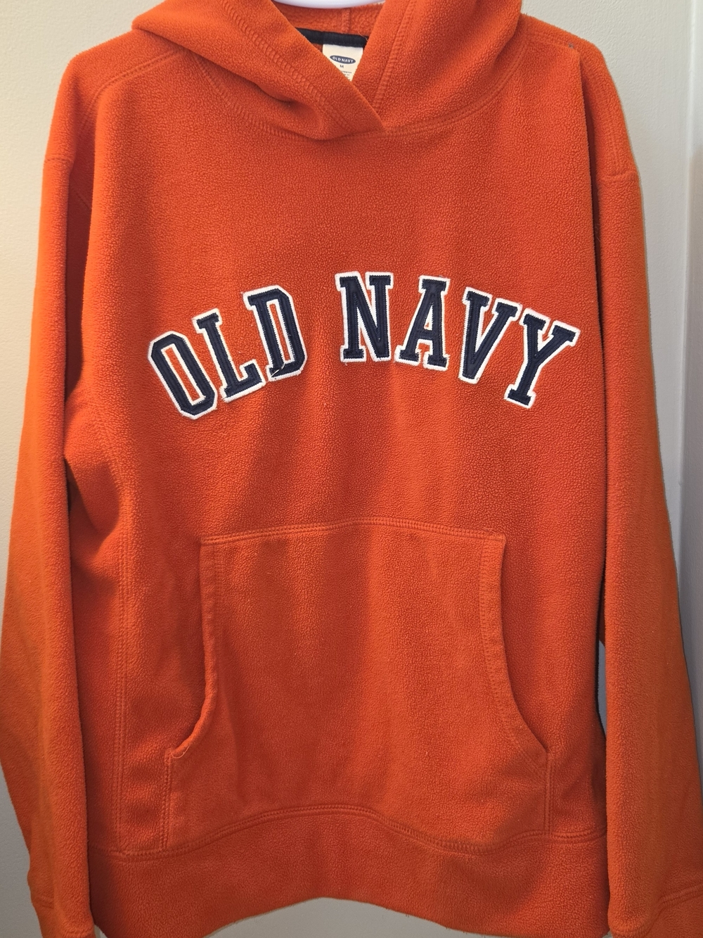 Vintage Y2K Old Navy Men's Orange Hooded Fleece Pullover Medium